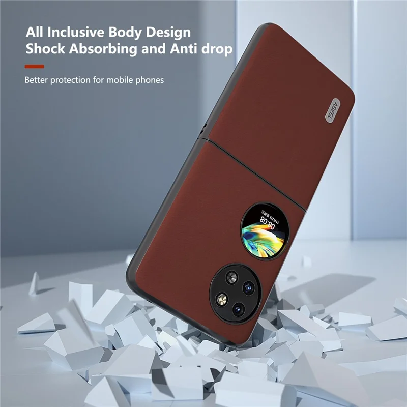 ABEEL For Huawei Pocket 2 Phone Case Genuine Cow Leather Soft Silky Feeling Cover - Coffee