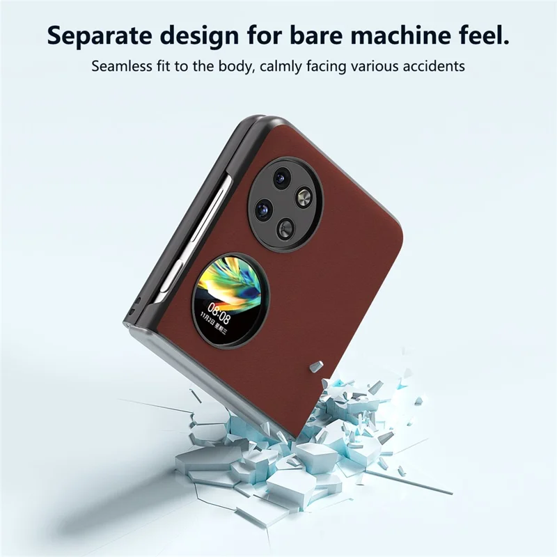 ABEEL For Huawei Pocket 2 Phone Case Genuine Cow Leather Soft Silky Feeling Cover - Coffee