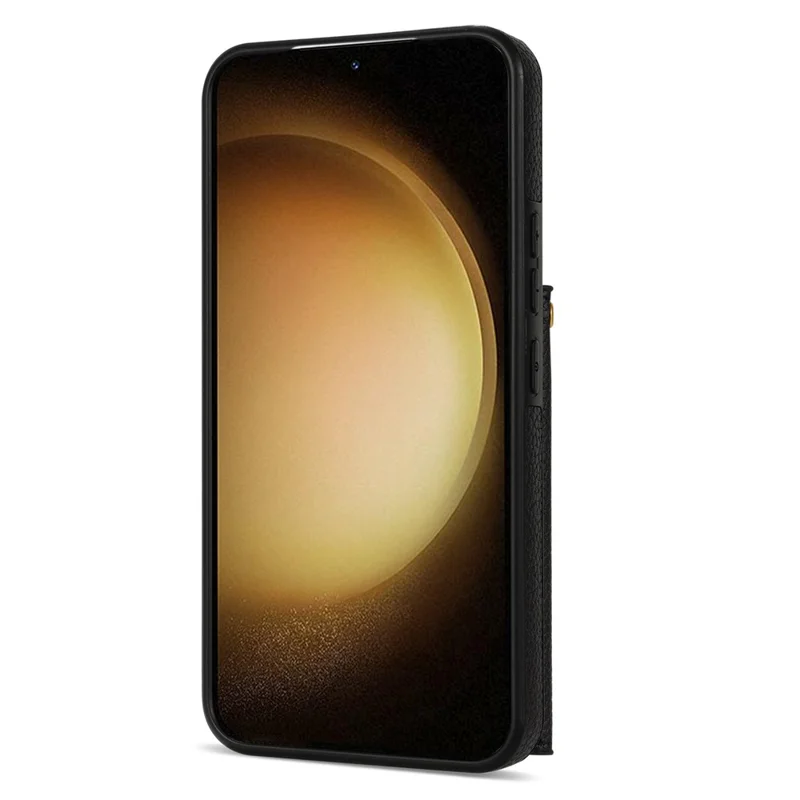 For Samsung Galaxy S24+ Cell Phone Case Card Bag Anti-drop Leather+TPU Cover with Shoulder Strap - Black