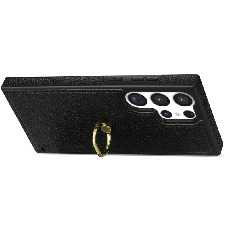 Étui pour téléphone portable Samsung Galaxy S24 Ultra en cuir PU + support d'anneau en TPU - Noir
