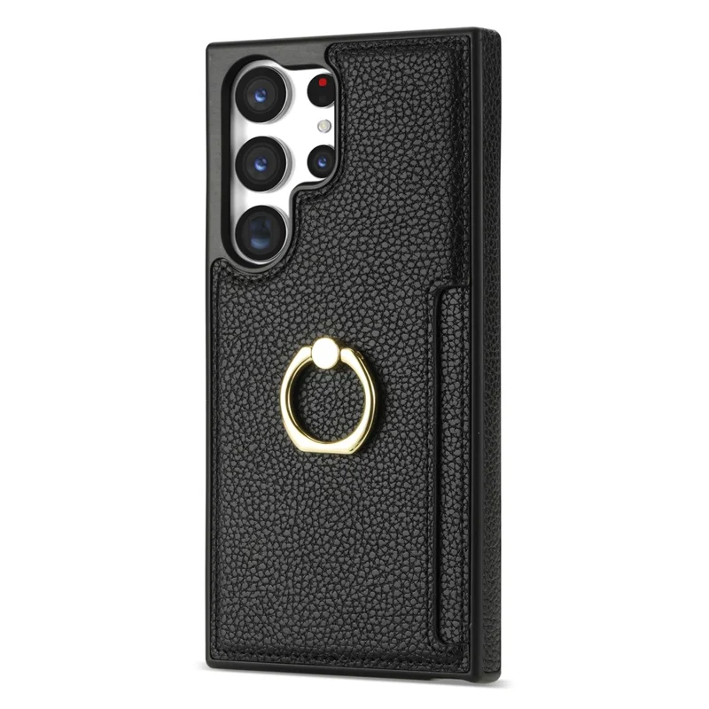 Étui pour téléphone portable Samsung Galaxy S24 Ultra en cuir PU + support d'anneau en TPU - Noir