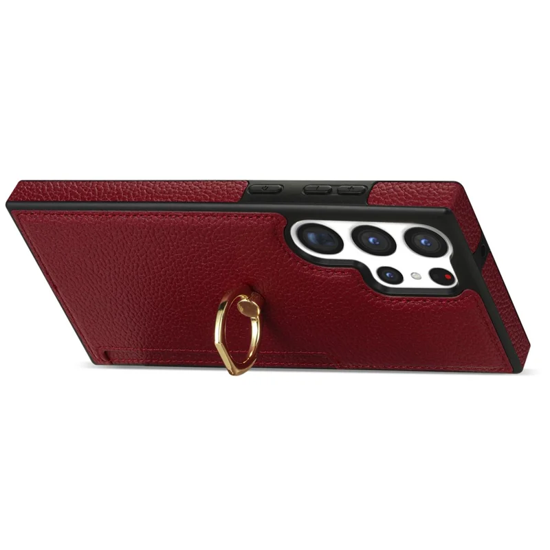 For Samsung Galaxy S24 Ultra Cell Phone Case PU Leather + TPU Ring Kickstand Cover - Red