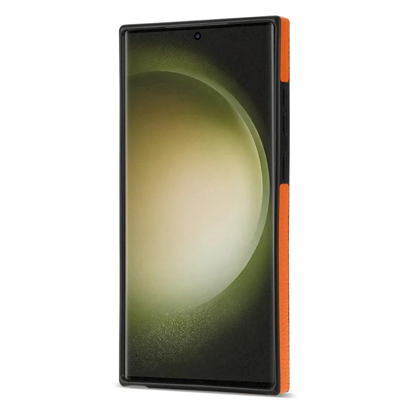 For Samsung Galaxy S24 Ultra Cell Phone Case PU Leather + TPU Ring Kickstand Cover - Orange