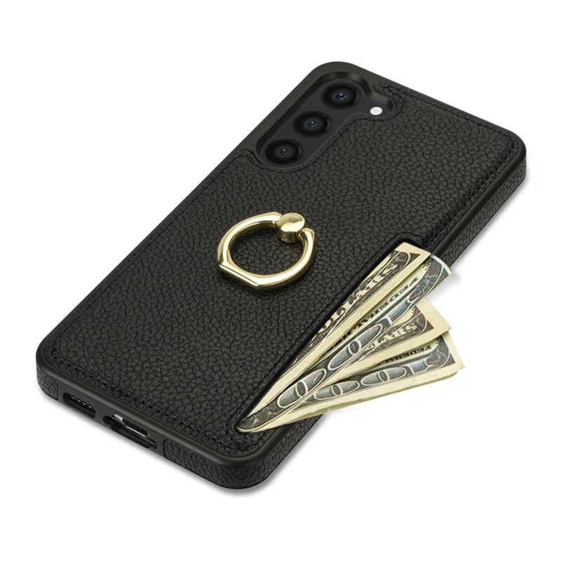 For Samsung Galaxy S24 Cell Phone Case PU Leather + TPU Card Holder Cover with Kickstand - Black
