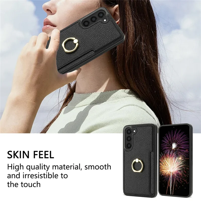 For Samsung Galaxy S24 Cell Phone Case PU Leather + TPU Card Holder Cover with Kickstand - Black