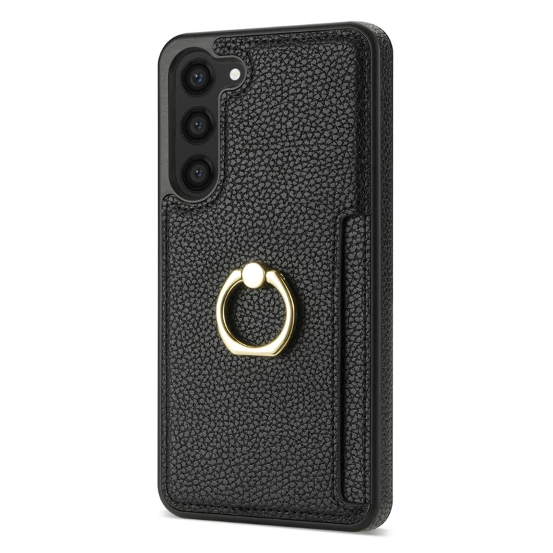 For Samsung Galaxy S24 Cell Phone Case PU Leather + TPU Card Holder Cover with Kickstand - Black