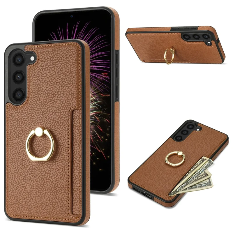 For Samsung Galaxy S24 Cell Phone Case PU Leather + TPU Card Holder Cover with Kickstand - Brown