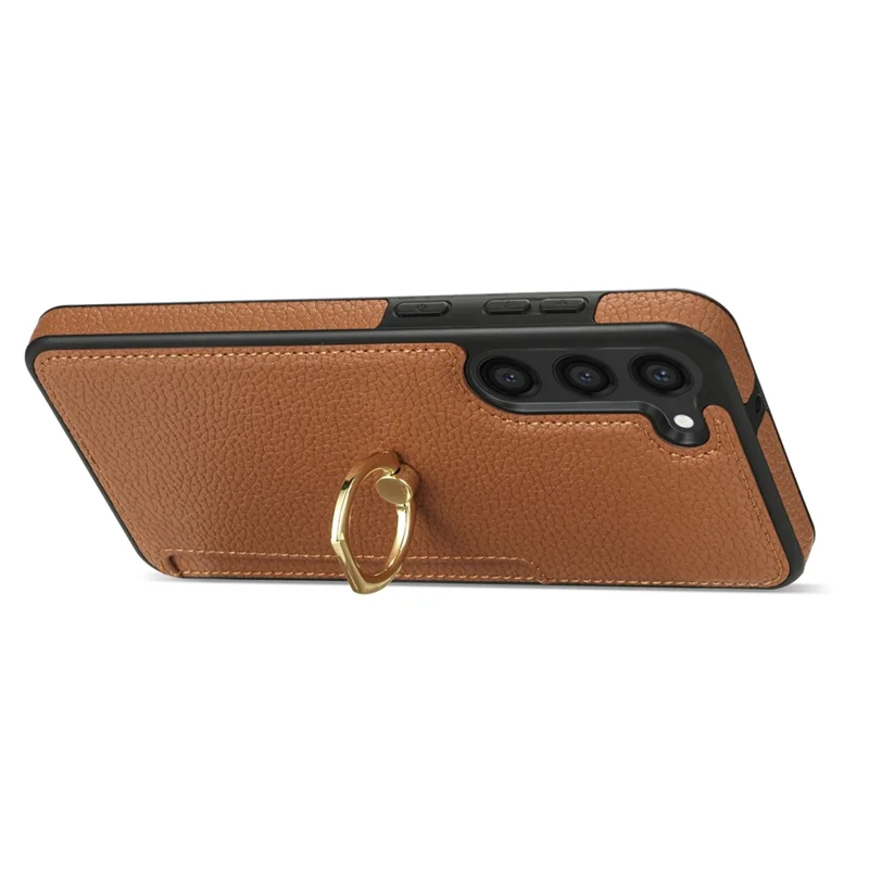 For Samsung Galaxy S24 Cell Phone Case PU Leather + TPU Card Holder Cover with Kickstand - Brown