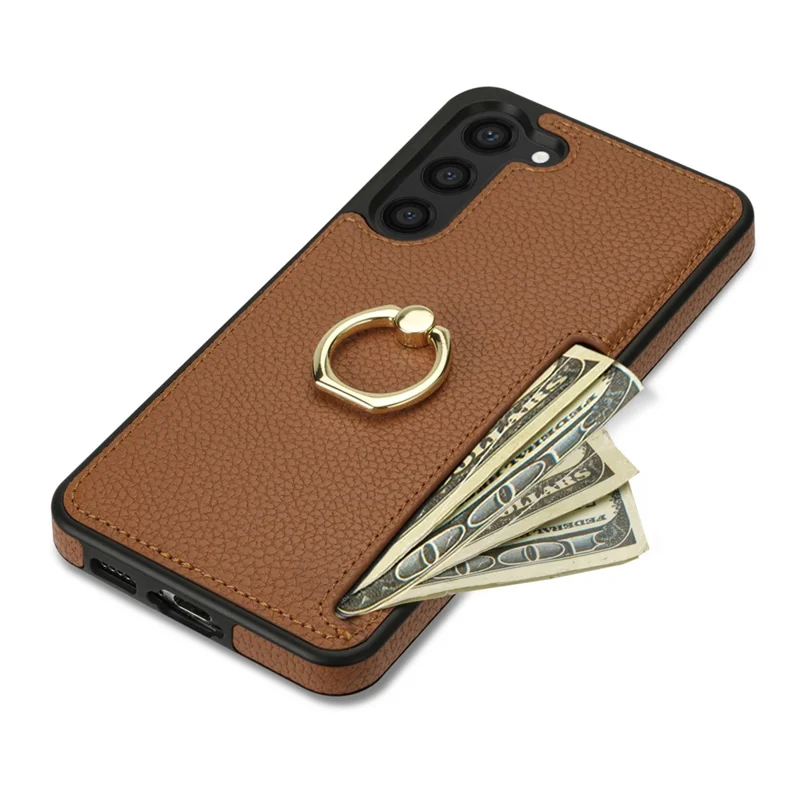 For Samsung Galaxy S24 Cell Phone Case PU Leather + TPU Card Holder Cover with Kickstand - Brown