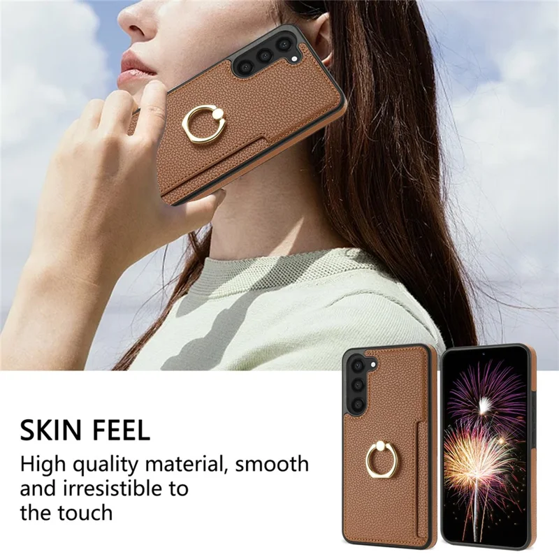 For Samsung Galaxy S24 Cell Phone Case PU Leather + TPU Card Holder Cover with Kickstand - Brown