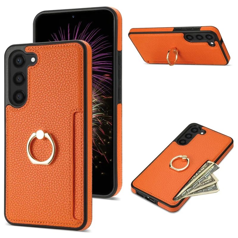 For Samsung Galaxy S24 Cell Phone Case PU Leather + TPU Card Holder Cover with Kickstand - Orange