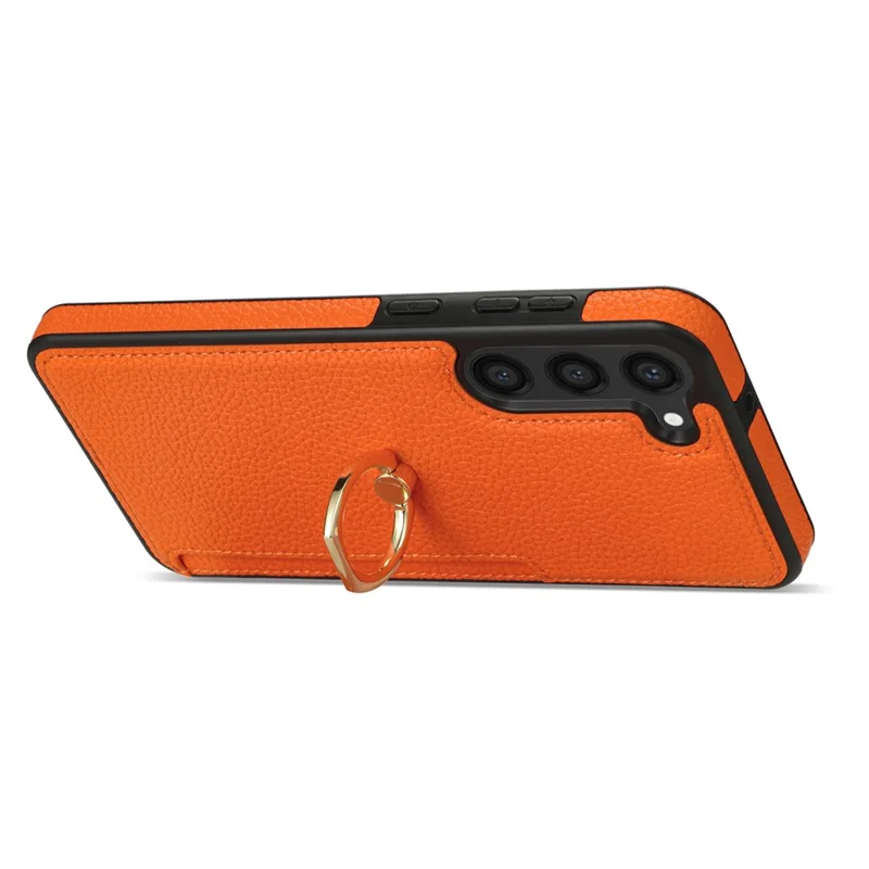 For Samsung Galaxy S24 Cell Phone Case PU Leather + TPU Card Holder Cover with Kickstand - Orange