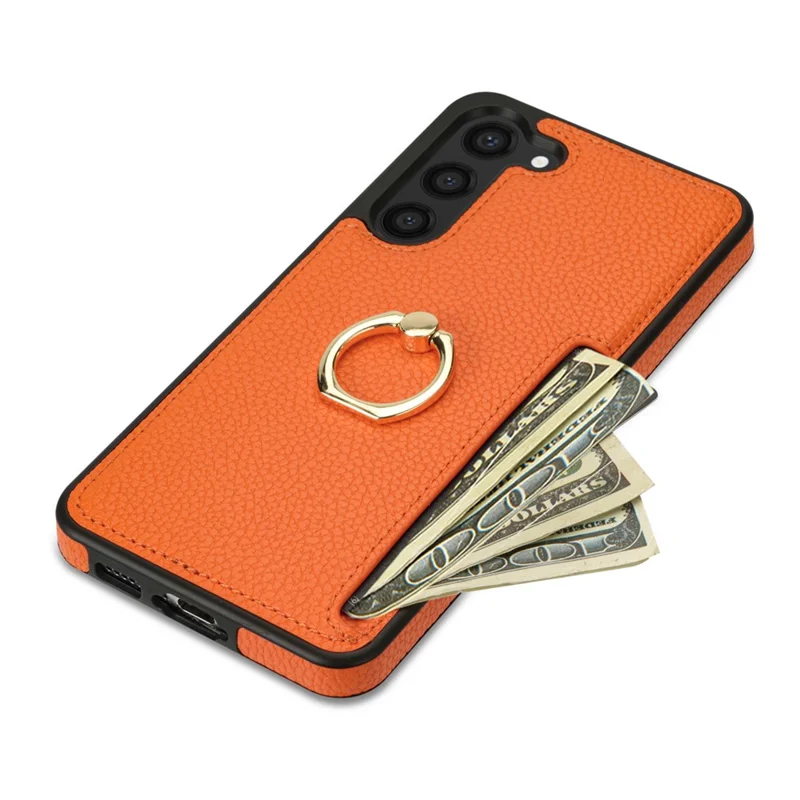 For Samsung Galaxy S24 Cell Phone Case PU Leather + TPU Card Holder Cover with Kickstand - Orange