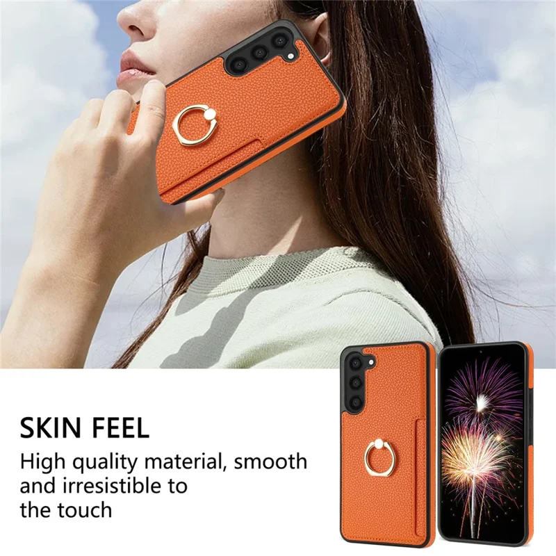 For Samsung Galaxy S24 Cell Phone Case PU Leather + TPU Card Holder Cover with Kickstand - Orange