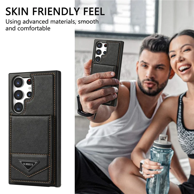 N.BEKUS Para Samsung Galaxy S24 Ultra Case Leather+TPU Vertical Flip Card Holder Cover - Preto