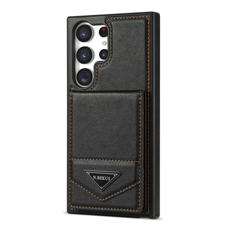 N.BEKUS Para Samsung Galaxy S24 Ultra Case Leather+TPU Vertical Flip Card Holder Cover - Preto