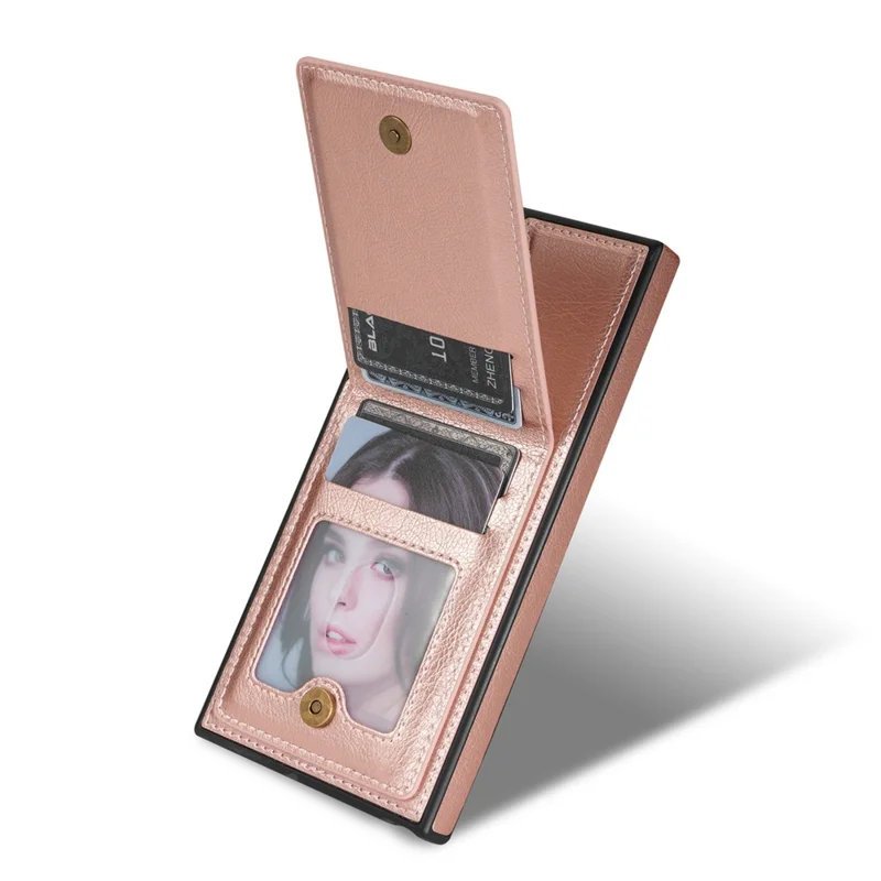 N.BEKUS For Samsung Galaxy S24 Ultra Case Leather+TPU  Vertical Flip Card Holder Cover - Pink