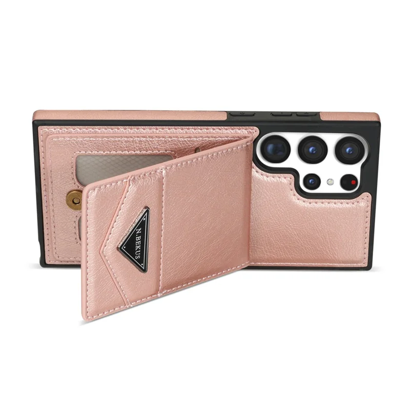 N.BEKUS For Samsung Galaxy S24 Ultra Case Leather+TPU  Vertical Flip Card Holder Cover - Pink