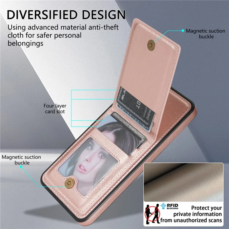 N.BEKUS For Samsung Galaxy S24 Ultra Case Leather+TPU  Vertical Flip Card Holder Cover - Pink