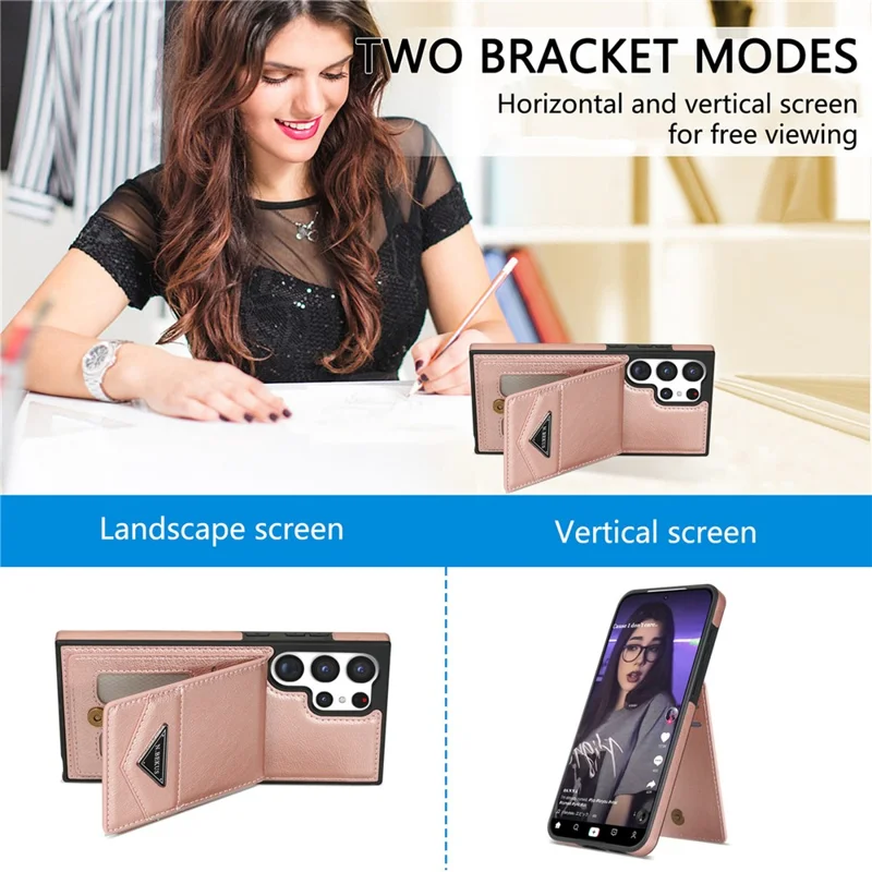 N.BEKUS For Samsung Galaxy S24 Ultra Case Leather+TPU  Vertical Flip Card Holder Cover - Pink