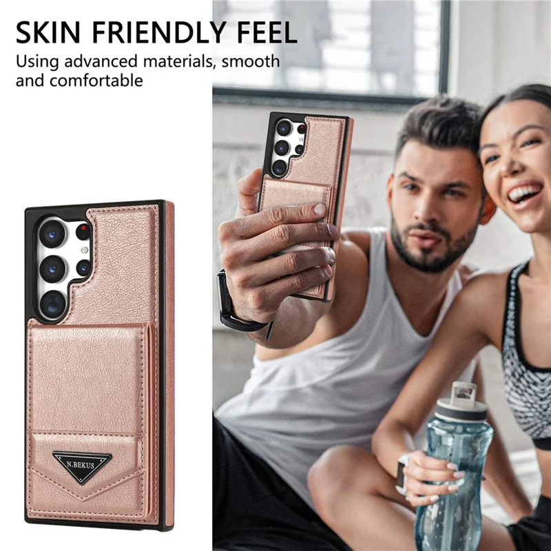 N.BEKUS For Samsung Galaxy S24 Ultra Case Leather+TPU  Vertical Flip Card Holder Cover - Pink