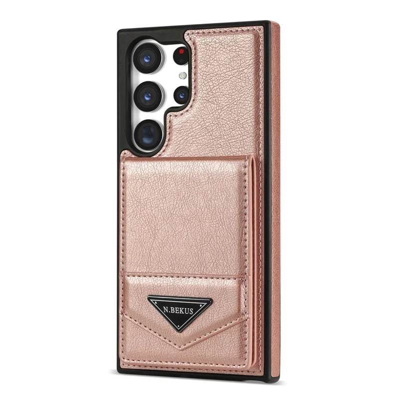 N.BEKUS For Samsung Galaxy S24 Ultra Case Leather+TPU  Vertical Flip Card Holder Cover - Pink