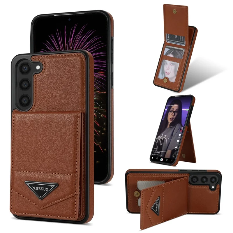 N.BEKUS For Samsung Galaxy S24+ Cell Phone Case Vertical Flip Card Holder Leather+TPU Cover - Brown