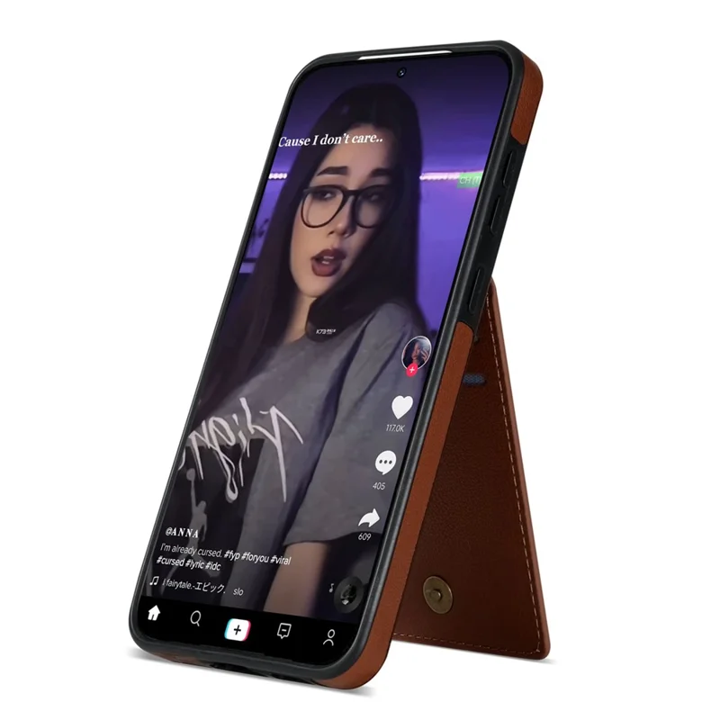 N.BEKUS For Samsung Galaxy S24+ Cell Phone Case Vertical Flip Card Holder Leather+TPU Cover - Brown