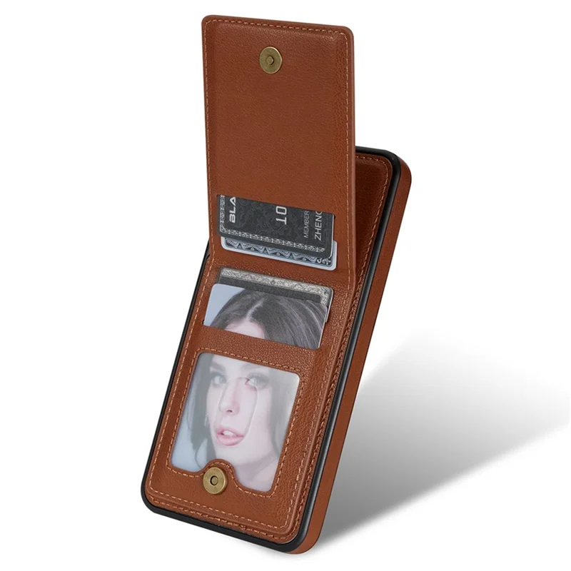 N.BEKUS For Samsung Galaxy S24+ Cell Phone Case Vertical Flip Card Holder Leather+TPU Cover - Brown