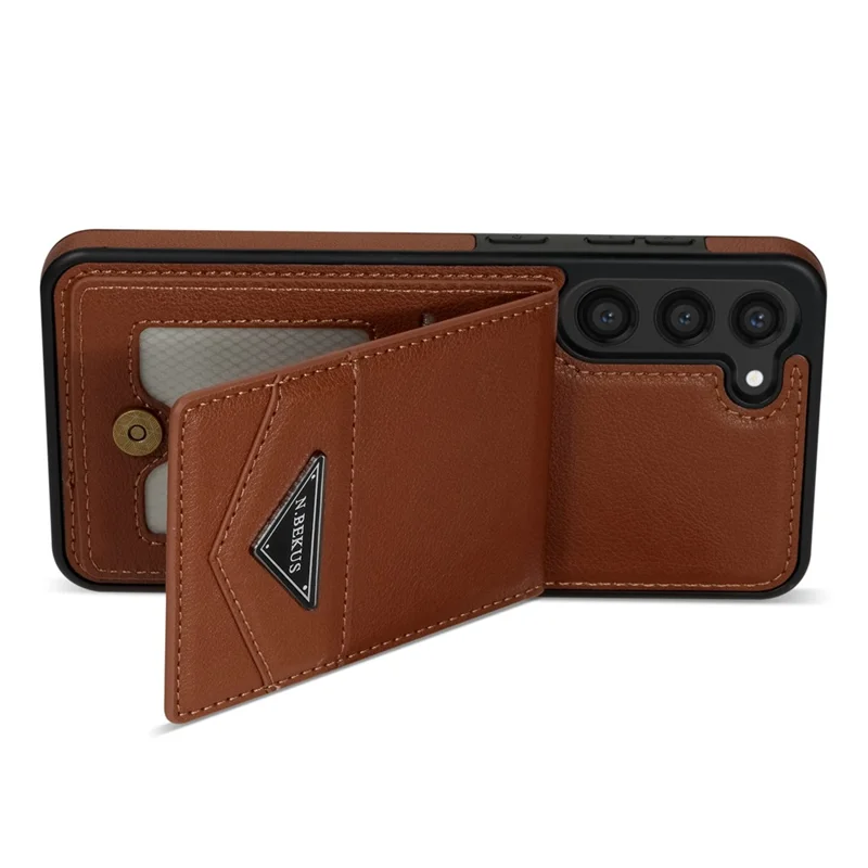 N.BEKUS For Samsung Galaxy S24+ Cell Phone Case Vertical Flip Card Holder Leather+TPU Cover - Brown