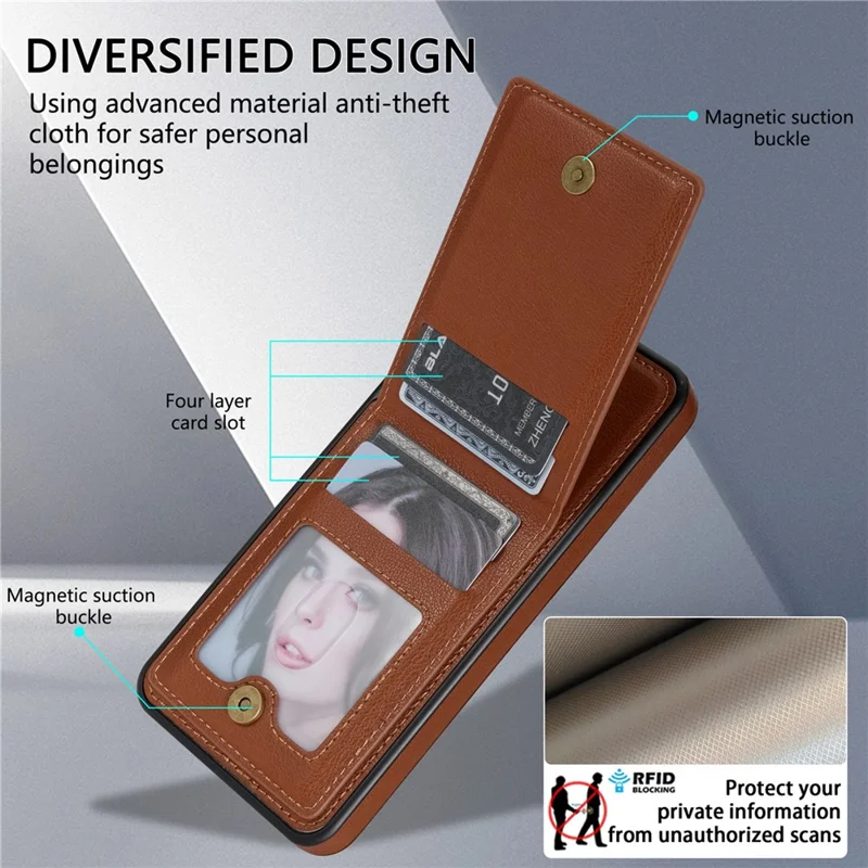 N.BEKUS For Samsung Galaxy S24+ Cell Phone Case Vertical Flip Card Holder Leather+TPU Cover - Brown