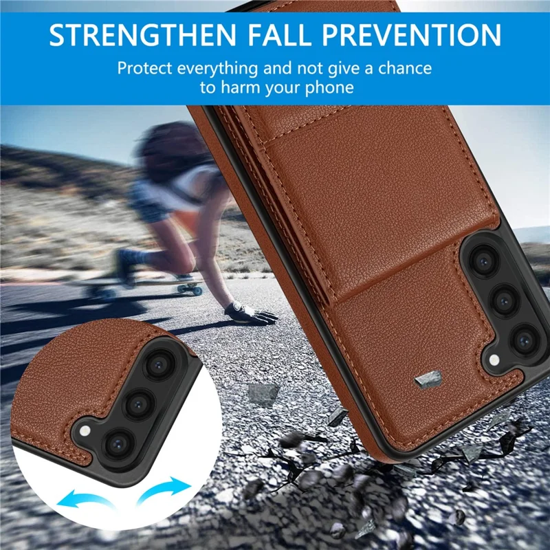 N.BEKUS For Samsung Galaxy S24+ Cell Phone Case Vertical Flip Card Holder Leather+TPU Cover - Brown