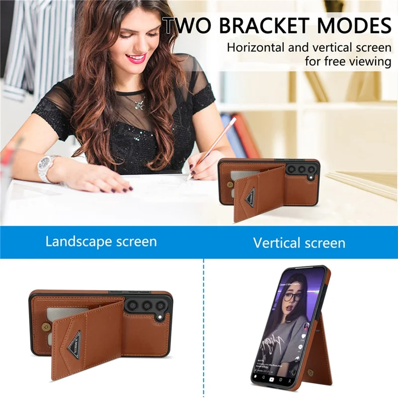 N.BEKUS For Samsung Galaxy S24+ Cell Phone Case Vertical Flip Card Holder Leather+TPU Cover - Brown