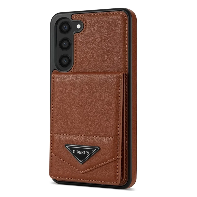N.BEKUS For Samsung Galaxy S24+ Cell Phone Case Vertical Flip Card Holder Leather+TPU Cover - Brown