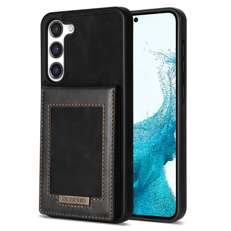 N.BEKUS For Samsung Galaxy S24+ RFID Blocking Design Cover Card Holder Kickstand Phone Case - Black