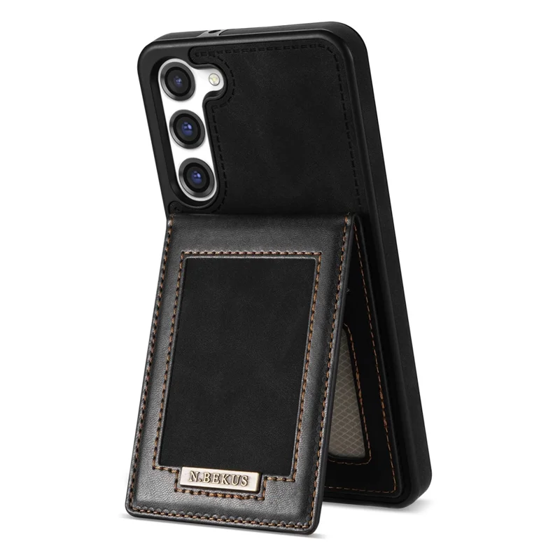 N.BEKUS For Samsung Galaxy S24+ RFID Blocking Design Cover Card Holder Kickstand Phone Case - Black