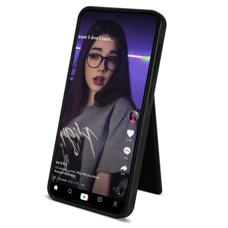 N.BEKUS For Samsung Galaxy S24+ RFID Blocking Design Cover Card Holder Kickstand Phone Case - Black