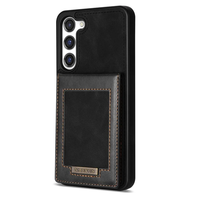 N.BEKUS For Samsung Galaxy S24+ RFID Blocking Design Cover Card Holder Kickstand Phone Case - Black