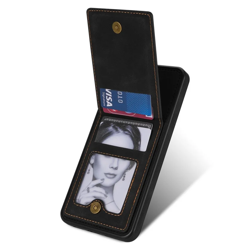 N.BEKUS Para Samsung Galaxy S24 Funda con Soporte y Ranuras para Tarjetas RFID Blocking Cubierta de Cuero - Negro