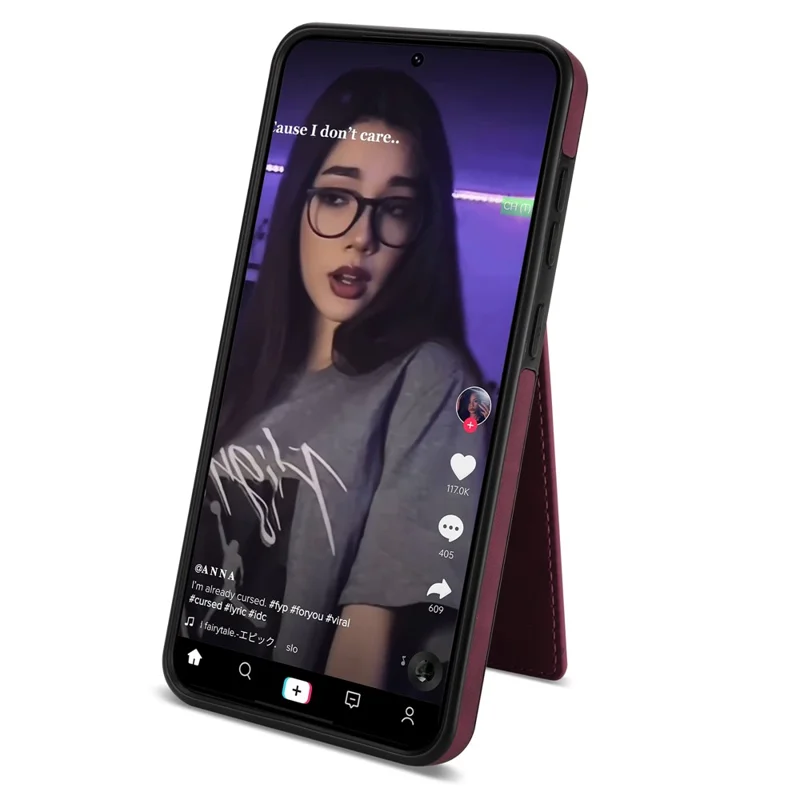 N.BEKUS For Samsung Galaxy S24 Kickstand Card Slots Case RFID Blocking Leather Back Cover - Wine Red