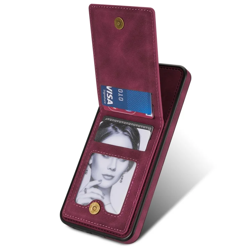 N.BEKUS For Samsung Galaxy S24 Kickstand Card Slots Case RFID Blocking Leather Back Cover - Wine Red