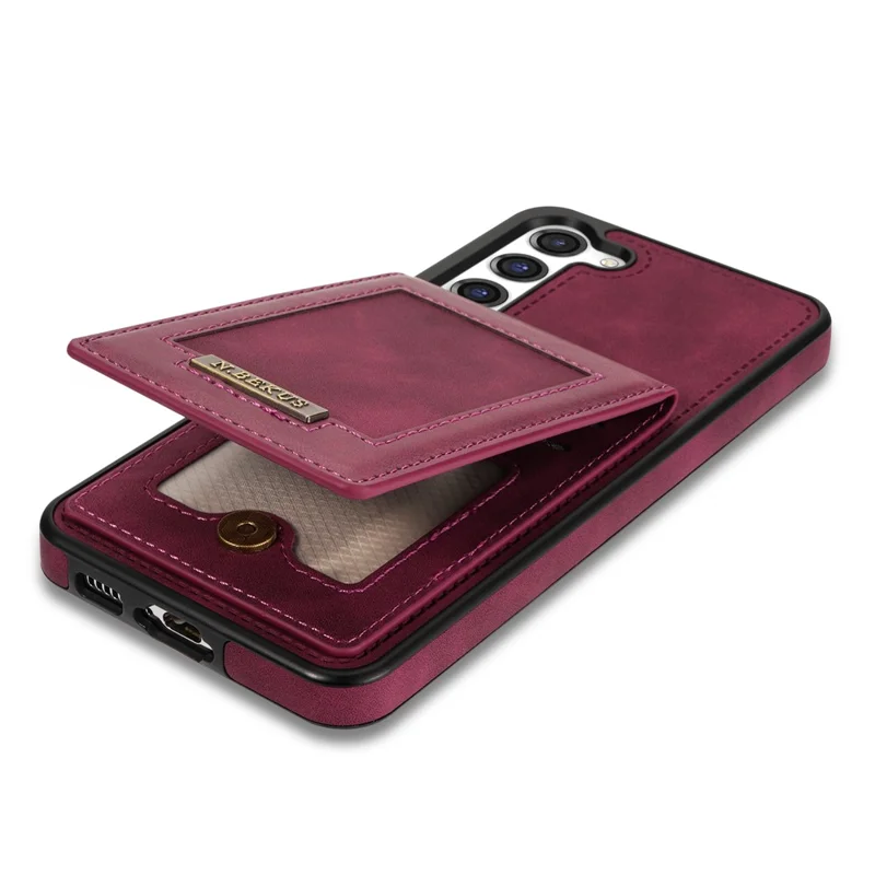 N.BEKUS For Samsung Galaxy S24 Kickstand Card Slots Case RFID Blocking Leather Back Cover - Wine Red