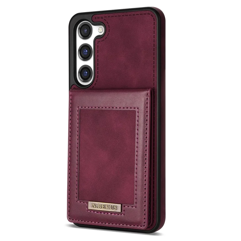 N.BEKUS For Samsung Galaxy S24 Kickstand Card Slots Case RFID Blocking Leather Back Cover - Wine Red