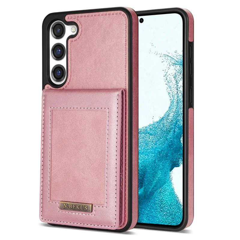 N.BEKUS For Samsung Galaxy S24 Kickstand Card Slots Case RFID Blocking Leather Back Cover - Rose Gold