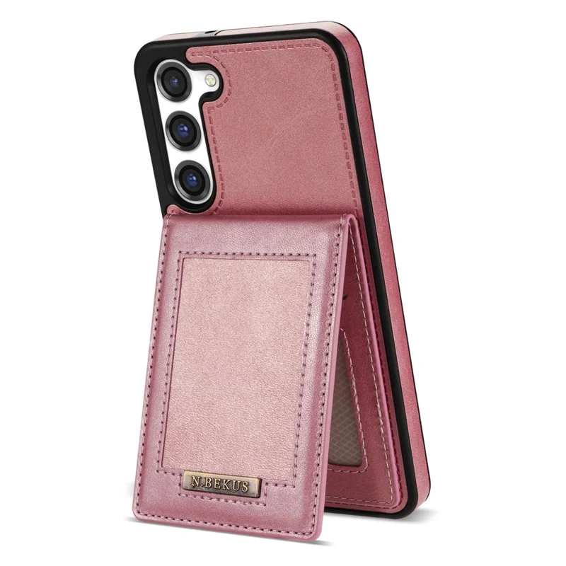 N.BEKUS For Samsung Galaxy S24 Kickstand Card Slots Case RFID Blocking Leather Back Cover - Rose Gold