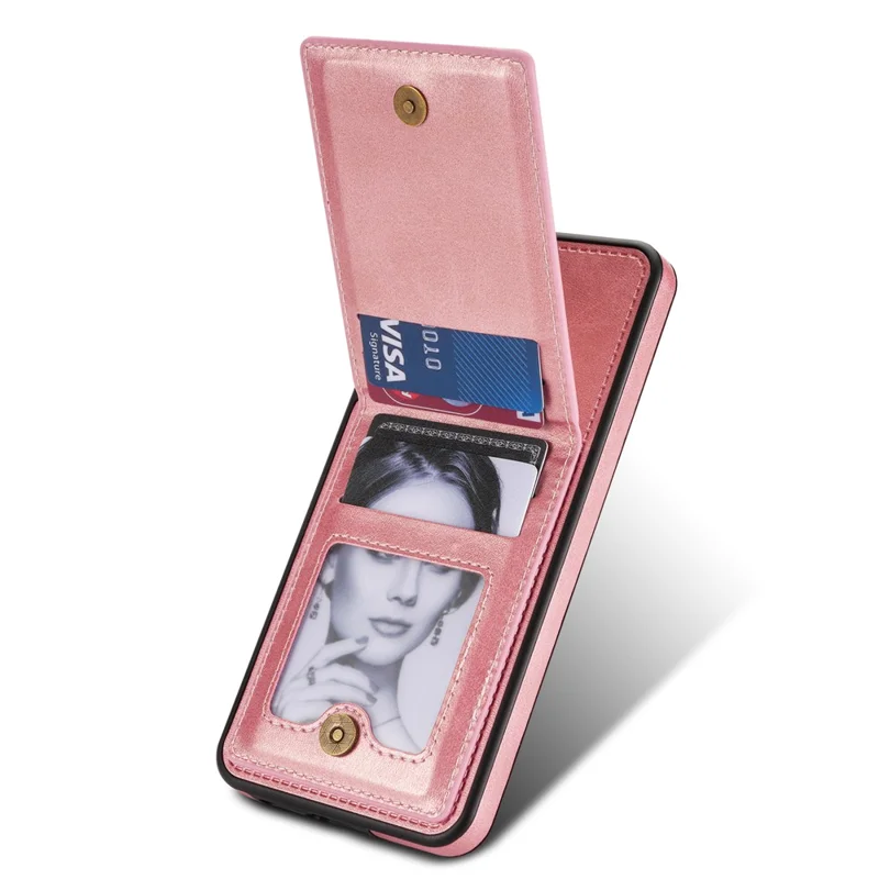 N.BEKUS For Samsung Galaxy S24 Kickstand Card Slots Case RFID Blocking Leather Back Cover - Rose Gold