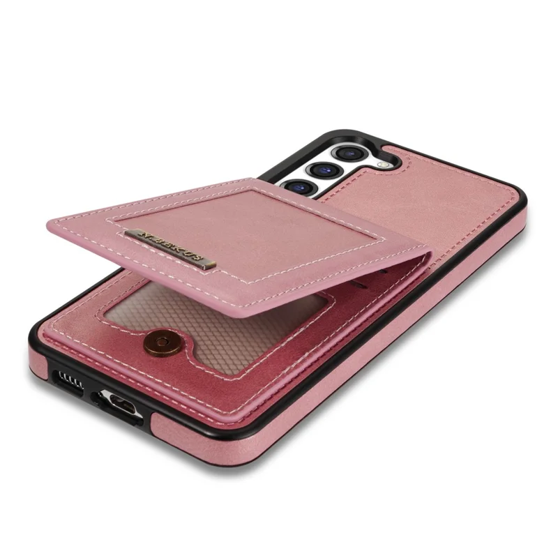 N.BEKUS For Samsung Galaxy S24 Kickstand Card Slots Case RFID Blocking Leather Back Cover - Rose Gold
