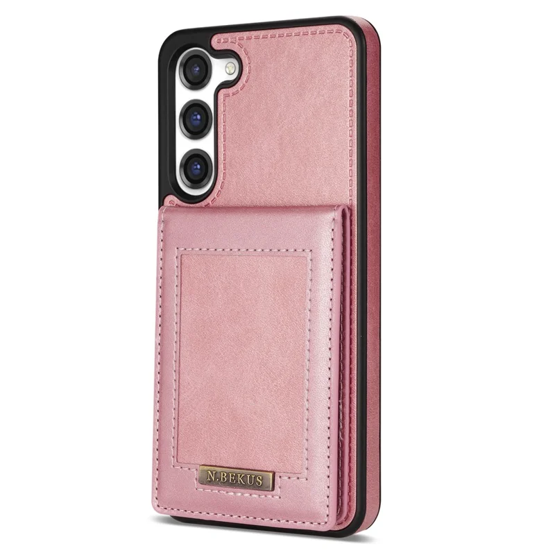 N.BEKUS For Samsung Galaxy S24 Kickstand Card Slots Case RFID Blocking Leather Back Cover - Rose Gold