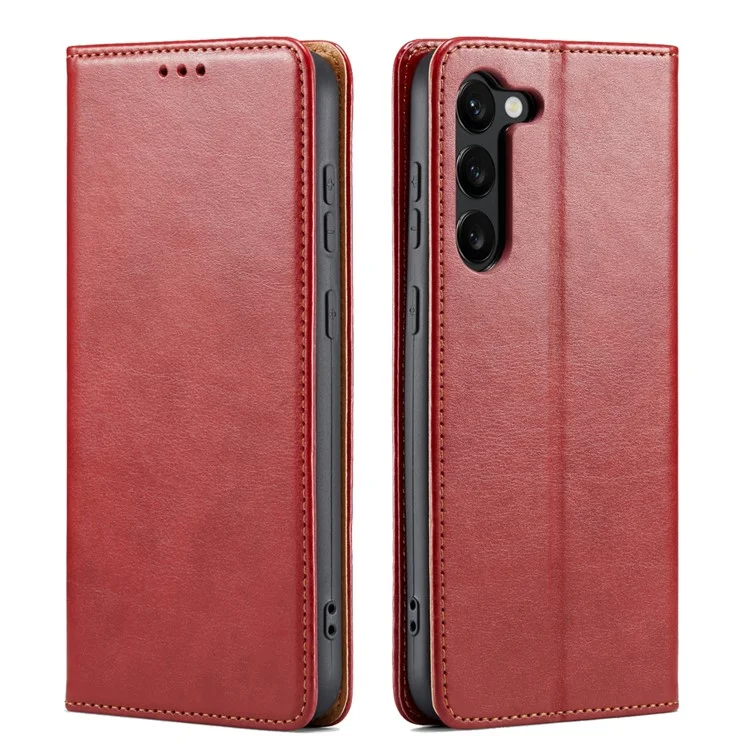 FIERRE SHANN For Samsung Galaxy S24+ Magnetic Case PU Leather+TPU Smart Phone Protector - Red