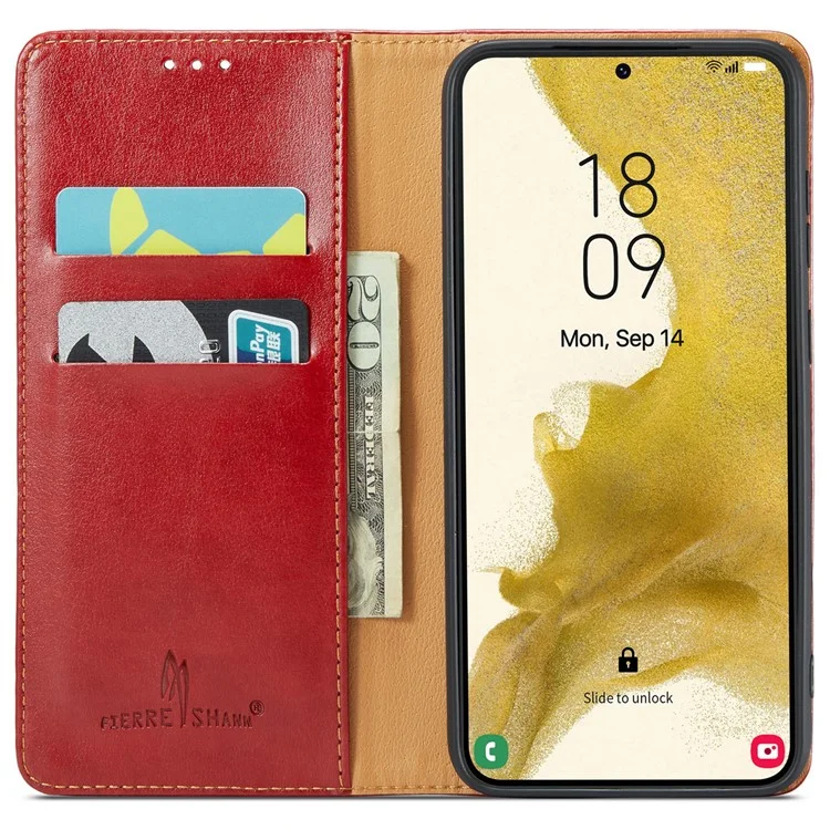 FIERRE SHANN For Samsung Galaxy S24+ Magnetic Case PU Leather+TPU Smart Phone Protector - Red